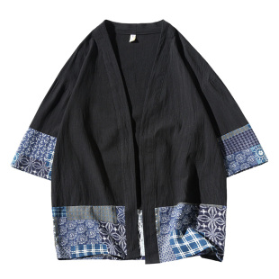 夏季薄款中国风亚麻外套复古汉服男和风日系开衫道服棉麻宽松和服