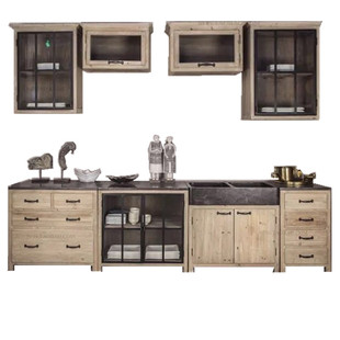 loft北欧乡村橱柜灶台柜大理石实木可拆精品做旧整体厨房柜子组合