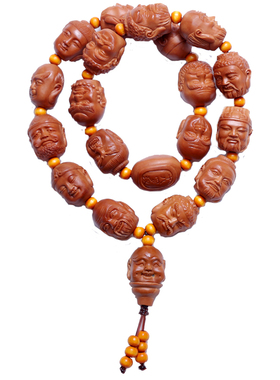 橄榄核雕刻单面十八罗汉手串