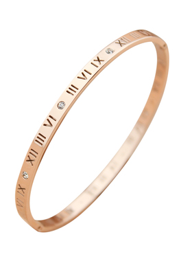 镂空镶钻罗马数字钛钢情侣手环