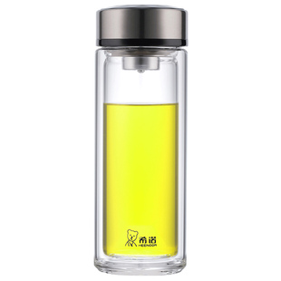 希诺玻璃杯双层隔热水杯便携高档商务家用加厚带盖过滤泡茶杯子