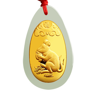 和田玉十二生肖吊坠黄金猪项链男女属鸡鼠牛虎兔蛇马狗本命年挂件