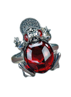 招财金蟾纯银南红石榴石戒指女