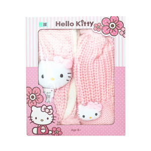 Hellokitty凯蒂猫女孩儿童帽子围巾套装冬护耳套头保暖针织帽围脖