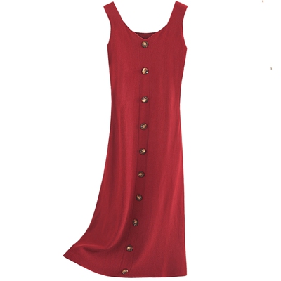 0吊带背心无袖过膝长款毛衣裙