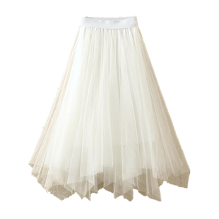 不规则半身裙纱裙女2026春夏新款高腰显瘦a字蓬蓬裙中长款网纱裙