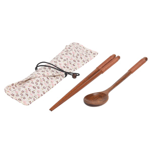 日式勺筷两件套木质勺子筷子原木便携餐具家用饭勺筷子配收纳袋
