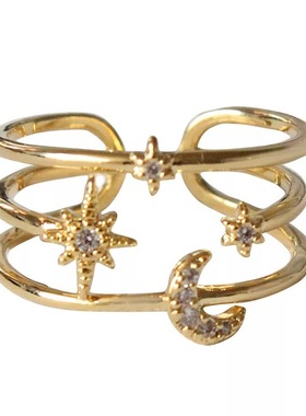 14k金少女风星月皓石三层戒指