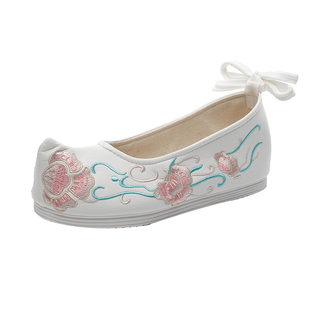 明制古装鞋子女古风汉服搭配古代内增高绣花原创翘头平底弓鞋平跟