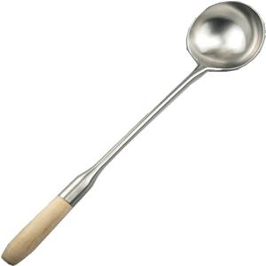 旺利来木柄不锈钢长柄炒菜勺子厨师汤勺家用厨房炒勺加长酒店用勺