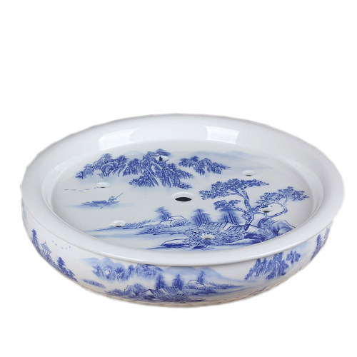 陶瓷茶盘茶船茶海大号12寸圆形茶台青花瓷功夫茶具白瓷茶盘储水盘