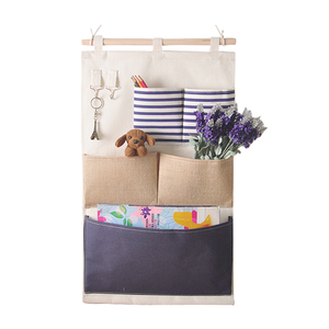 慢生活 条纹拼布带钩挂袋牛仔布棉麻布艺收纳袋壁挂式整理袋包邮