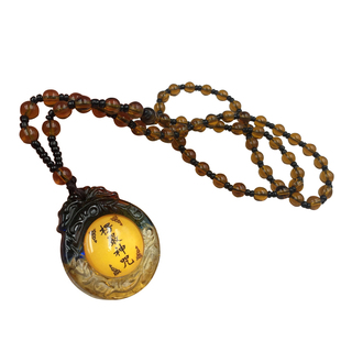 开楞严吊坠挂件项链双面琉璃项坠寺院结缘饰品六字真言会销长项链