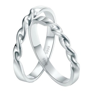 999纯银戒指女 情侣戒指环曲水波浪 老银手工戒指个性创意戒指