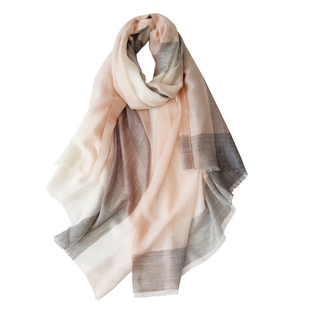 轻薄款细腻柔软灰蓝暗红拼色格纹山羊绒围巾披肩两用女秋冬季礼品