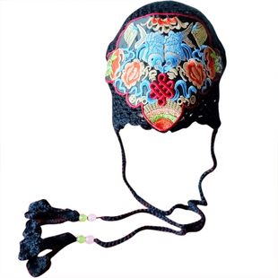 原创手工四季编织民族风刺绣花帽女龙绣复古镂空帽毛线帽包头帽