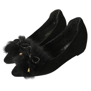 豆豆鞋冬季2025新款百搭韩版内增高女鞋毛毛鞋外穿加绒坡跟单鞋秋