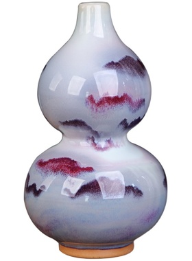 开口陶瓷葫芦摆件窑变瓷器小花瓶