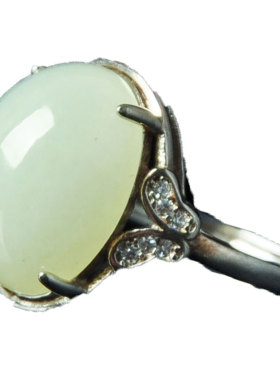 岫色925银托女款时尚岫玉戒指