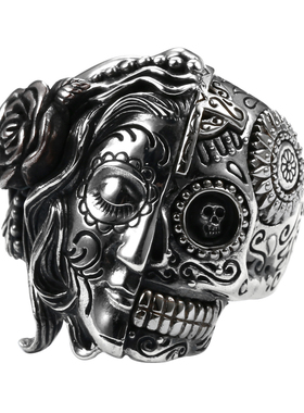 骷髅头纯银男士戒子