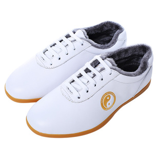 武极堂秋冬加绒保暖软牛皮太极鞋女八段锦棉鞋武术练功鞋男牛筋底