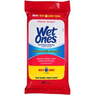 美国直邮Wet Ones消毒杀菌湿纸巾面巾便携手脸可用20张x5包Wipes