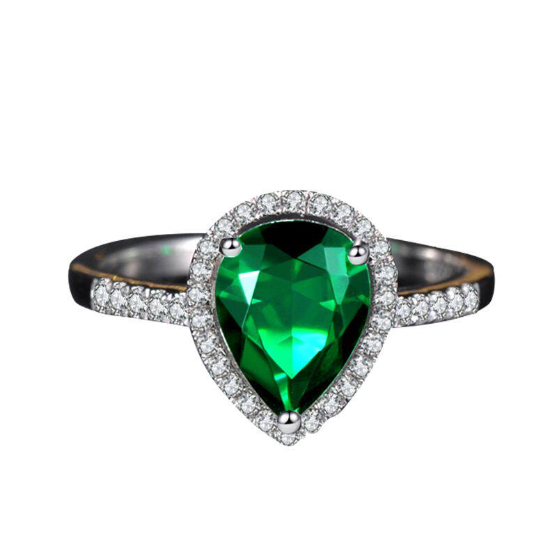 祖母绿戒指女欧美纯银镀18k金彩宝指环潮人彩色宝石银饰情侣对戒