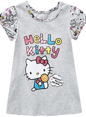 Hello Kitty夏女童连衣裙短袖棉T恤裙子韩版裙子舒适