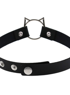 朋克软妹pu皮猫头街拍锁骨链项圈