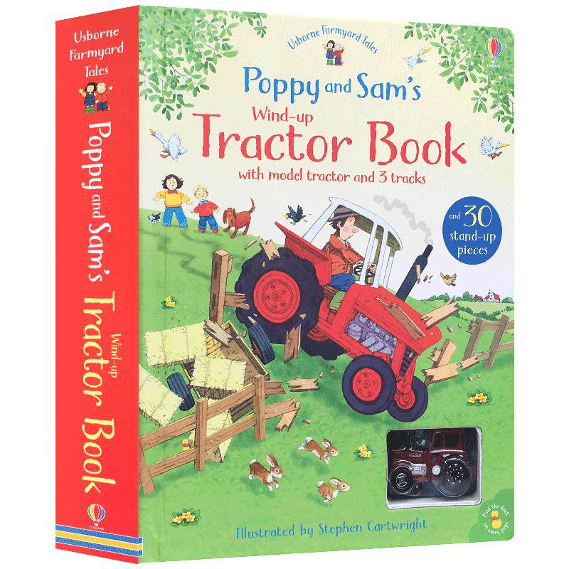 英文原版Poppy and Sam's Wind-Up Tractor 上发条的拖拉机 Usborne 轨道玩具书 大开本纸板 进口正版儿童绘本亲子互动读物