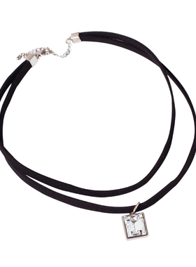 韩版双层四方形水晶原宿短项链