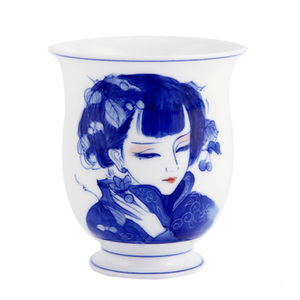 观禅 景德镇纯手绘青花瓷品茗杯主人杯白瓷仕女美女杯精品大茶杯