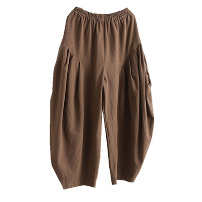 中国风春秋原创亚麻军绿色裤子