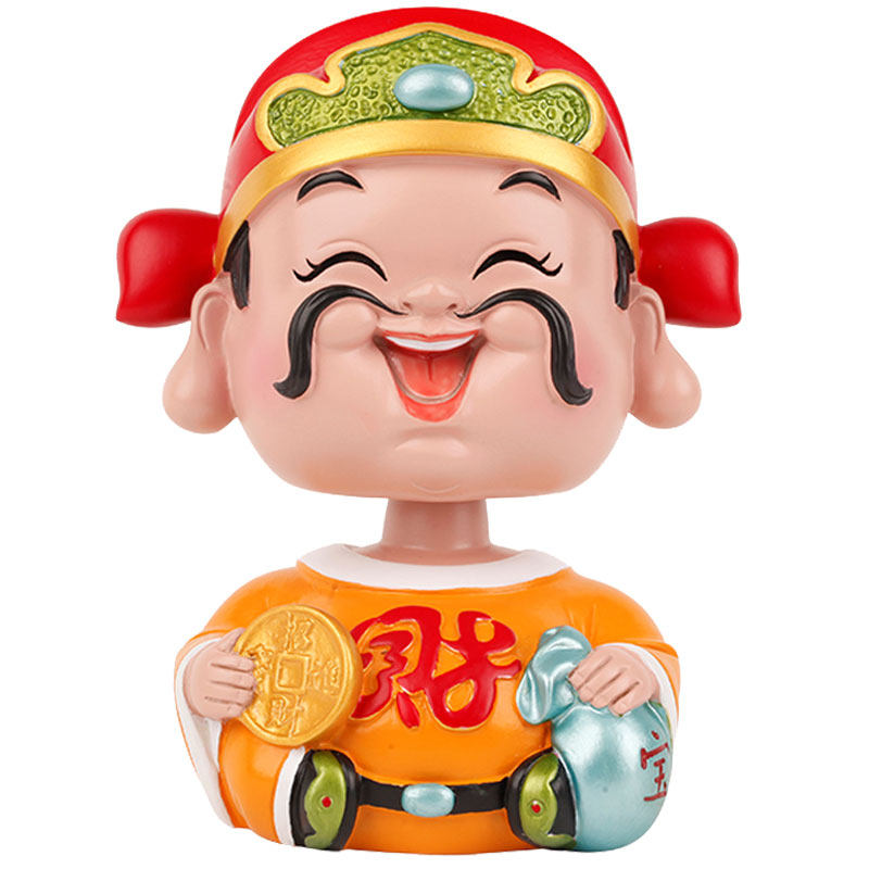 小财神摇头和尚摆件可爱禅意小沙弥车载车内装饰品办公室桌面摆设