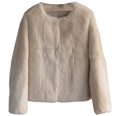 短款獭兔皮草圆领整皮