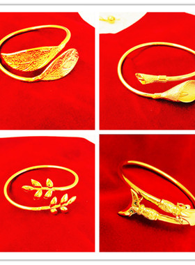 越南沙金仿真镀金个性树叶手镯子