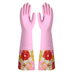 家用手套厨房洗碗洗衣服加绒加长款植绒防水耐用胶皮家务清洁冬季