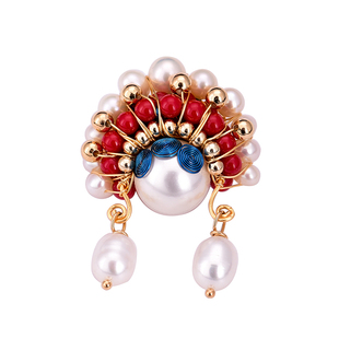 887 中国风戏曲刀马旦胸针女 天然淡水珍珠脸谱配饰女披肩扣别针