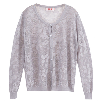 恒源祥桑蚕丝冰丝镂空针织开衫