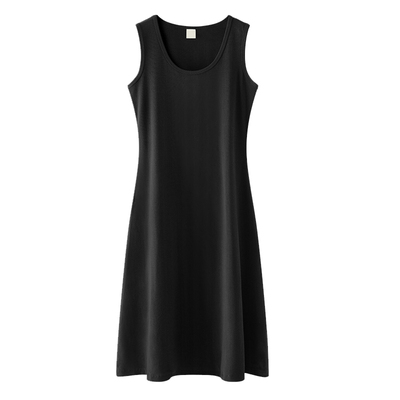 黑色无袖背心连衣裙女打底长裙子