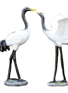 水池仿真丹顶仙鹤花园玻璃钢假山