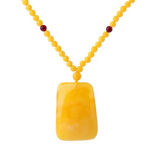 鸡油黄蜜蜡水滴吊坠琥珀平安方牌项链长款男女民族风配饰毛衣链