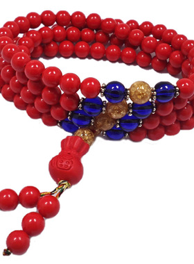 中国红本命年手链佛珠朱砂红水晶