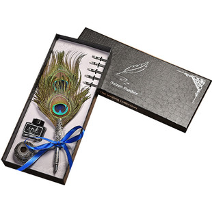 复古羽毛钢笔套装蘸水签字笔孔雀羽毛学生钢笔教师节礼物送老师