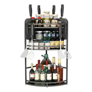 黑色厨房置物架置地壁挂式用品收纳墙转角调料调味架子三角扇弧形