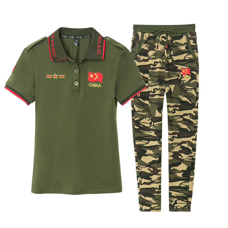 广场舞运动迷彩服男翻领情侣套装