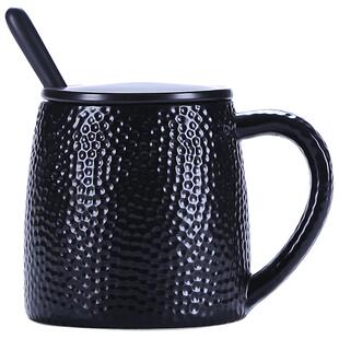 原创大容量马克杯 咖啡不水杯 立体陶瓷杯杯子带盖子勺子订制LOGO