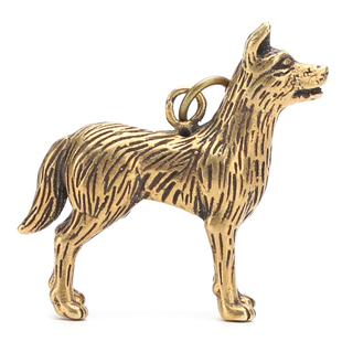 齐圣堂 黄铜仿古小狗狼狗挂件吊坠 十二生肖狗旺财招财钥匙扣配件