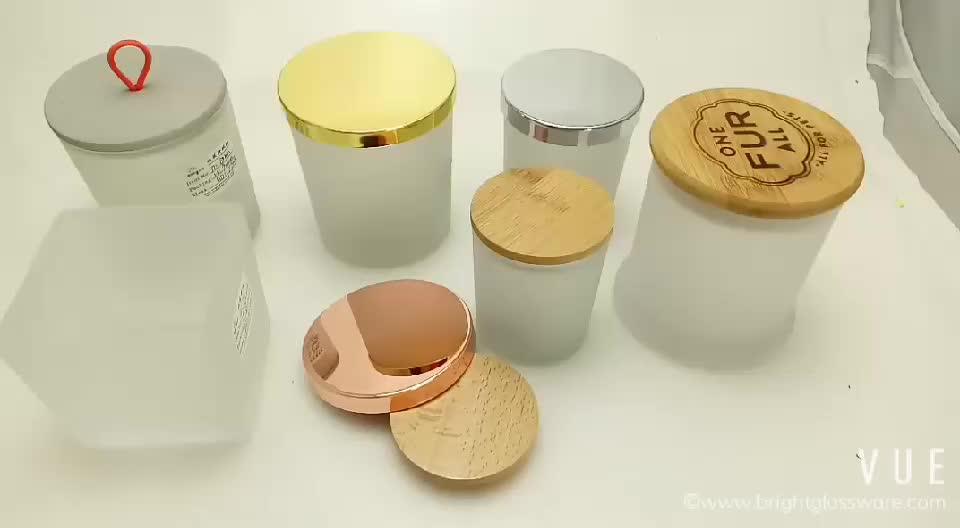 Frosted Glass Candle Jars With Rose Gold Metal Lid For Making Scented