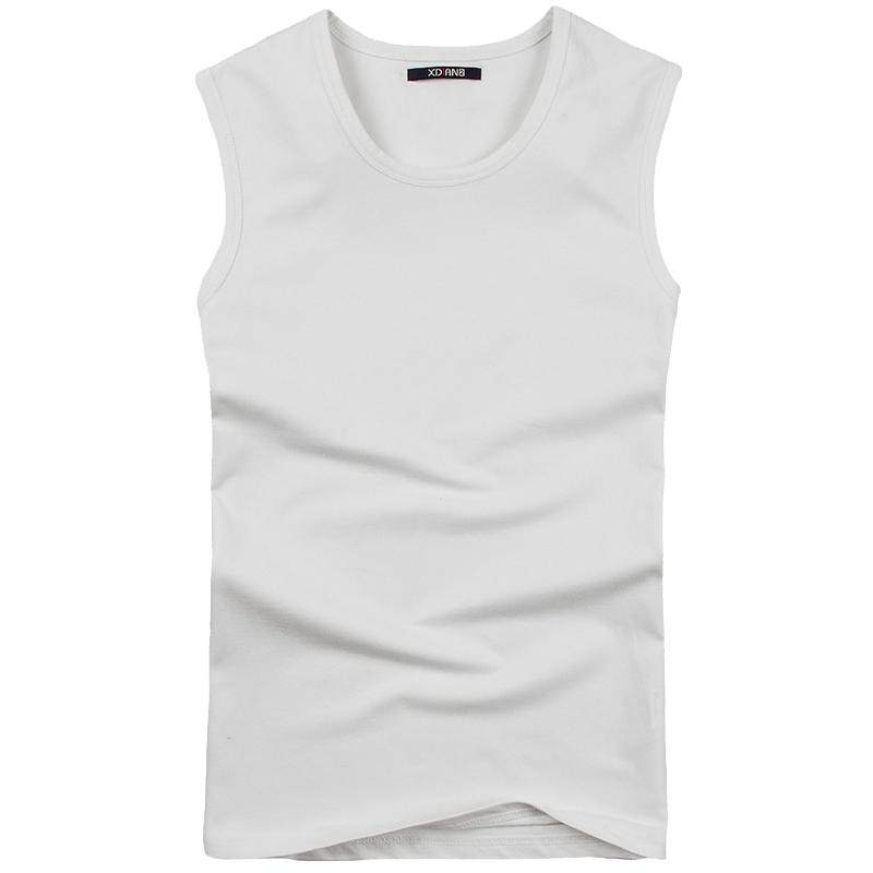 续点宽肩背心男士紧修身型纯棉白色运动健身弹力无袖t恤打底衫夏